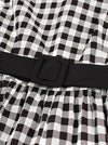 Fashion Black and White Plaid Fit and Flared Style Spring Picnic Dress Matching with Belted Detail View