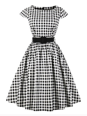 Cap-Sleeve Vintage 1950 Retro Rockabilly Prom Dresses With Blet Main View