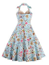 Vintage Sweetheart Spring Summer Floral Print Bridesmaid Dress with Halter