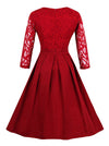 Red Elegant Lace Floral Fit and Flare Style Evening Dating Dress for Women Back View