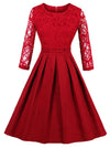 3/4 Sleeved Round Neck Floral Lace Cocktail Party Pleated Dress Main View
