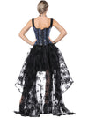 Black Organza Floral Lace High Low Skirt Set Blue Victorian Gothic Corset Renaissance Women Model Show Back View