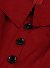 Classic Turn-Down Collar  A-Line Wine Red Knee Length Dress Detail View