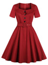 Casual Summer Short Sleeve Belted Vintage Cocktail Midi Dress Main View