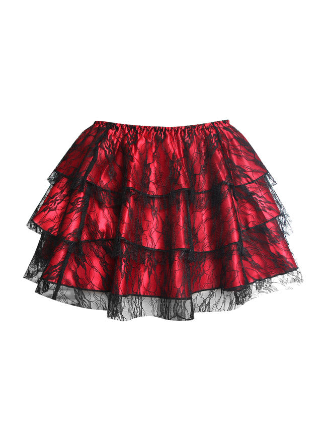 Red Floral Lace Mini Skirt Gothic Lace Skirt Burlesque Costume skater Skirt for Women Detail View