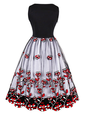 Sleeveless Floral Patchwork Homecoming Evening Party Dress