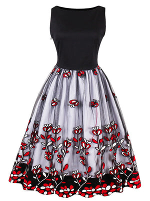 Sleeveless Floral Patchwork Homecoming Evening Party Dress