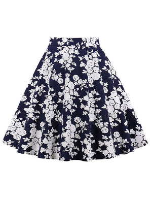 Knee Length Pleated Flare Plum Floral A Line Full Circle Vintage Skirts Main View
