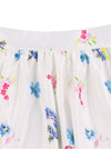 White Blue Elegant Vintage A-Line Floral Printed Pleated Flared Midi Wear to Work Skirts for Women Detail View