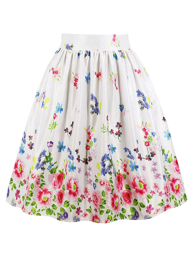 Colorful Vintage Floral Printed Full Circle Flare Style Halloween Skirt for Women Detail View