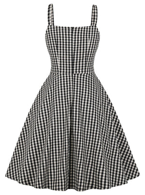 Sweetheart Sleeveless Plaid Casual Knee Length A-line Pin Up Cocktail Party Dress Back View