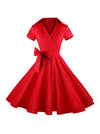Short Sleeves Retro Vintage Style Holiday Cocktail Party Plain Dress Main View