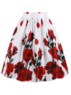 Vintage Casual High Waisted A-Line Red Rose Floral Printed Skirt Main View