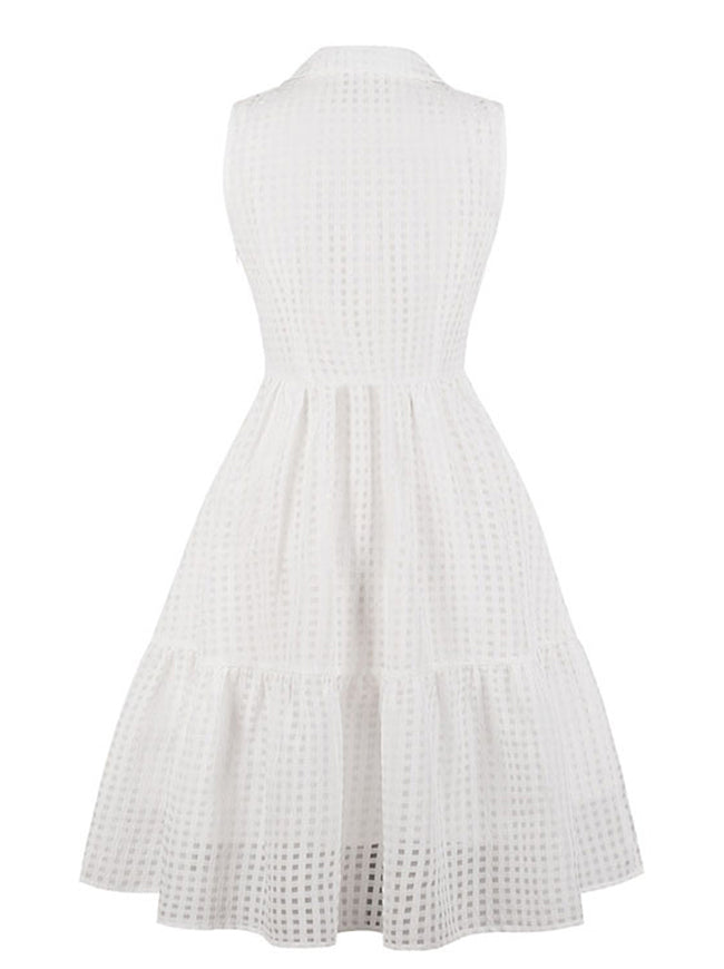 Retro 50s Style White Tank Fit and Flare Evening Party Casual Dress for Women Back View