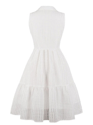 Retro 50s Style White Tank Fit and Flare Evening Party Casual Dress for Women Back View