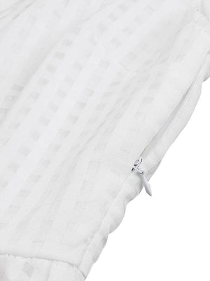 Vintage Hollow Out Tea Length White V Neck Sleeveless Wedding Party Dress White Detail View