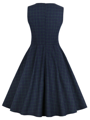 Elegant 1950s Vintage Round Neck Sleeveless Swing Dress