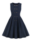 Elegant 1950s Vintage Round Neck Sleeveless Swing Dress