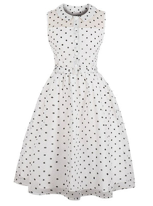 Casual Polka Dot Sleeveless Vintage Cocktail Dress With Belt Main View