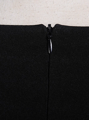 Black 1950s Retro Vintage Patchwork Round Neck A-Line Business Work Midi Dress Detail View