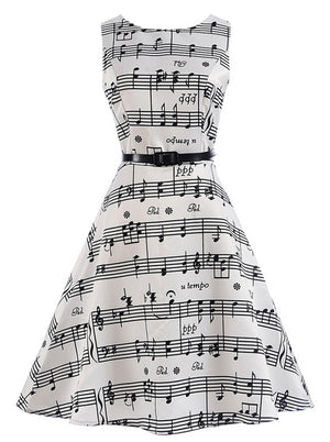 Girl's Vintage Summer Casual Cute A-line Dress with Music Note Print Main View