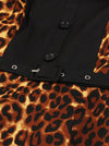 Women's Vintage Short Sleeves Turn Down Collar Buttons Evening Ball Leopard Cocktail Party Dress Detail View