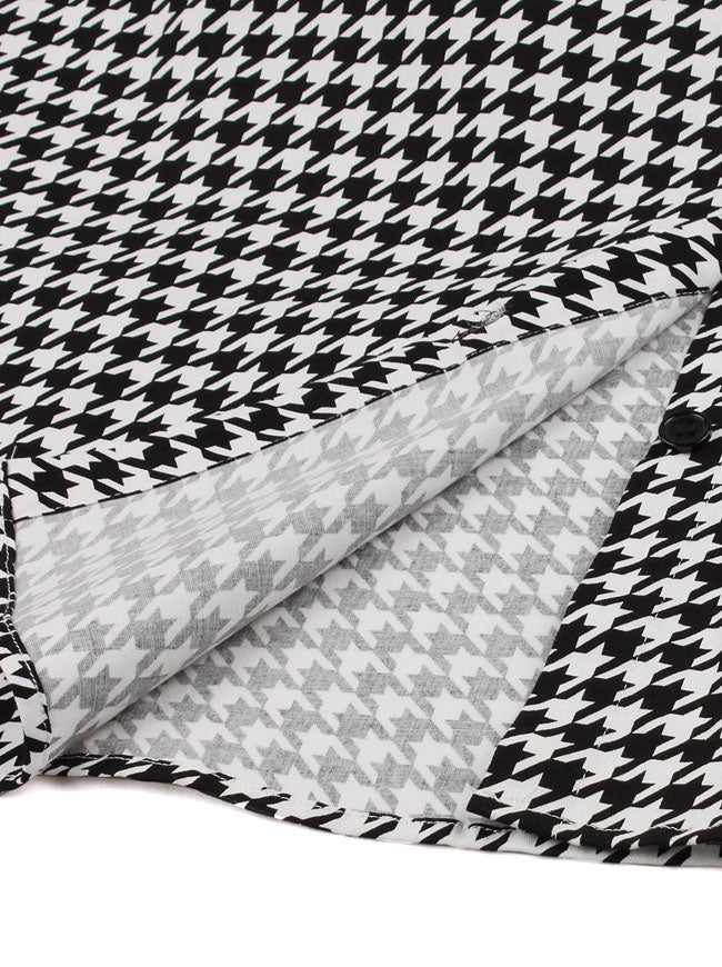 Elegant Houndstooth Short Sleeve Swing Party Dress with Pocket