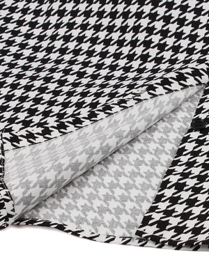 Elegant Houndstooth Short Sleeve Swing Party Dress with Pocket