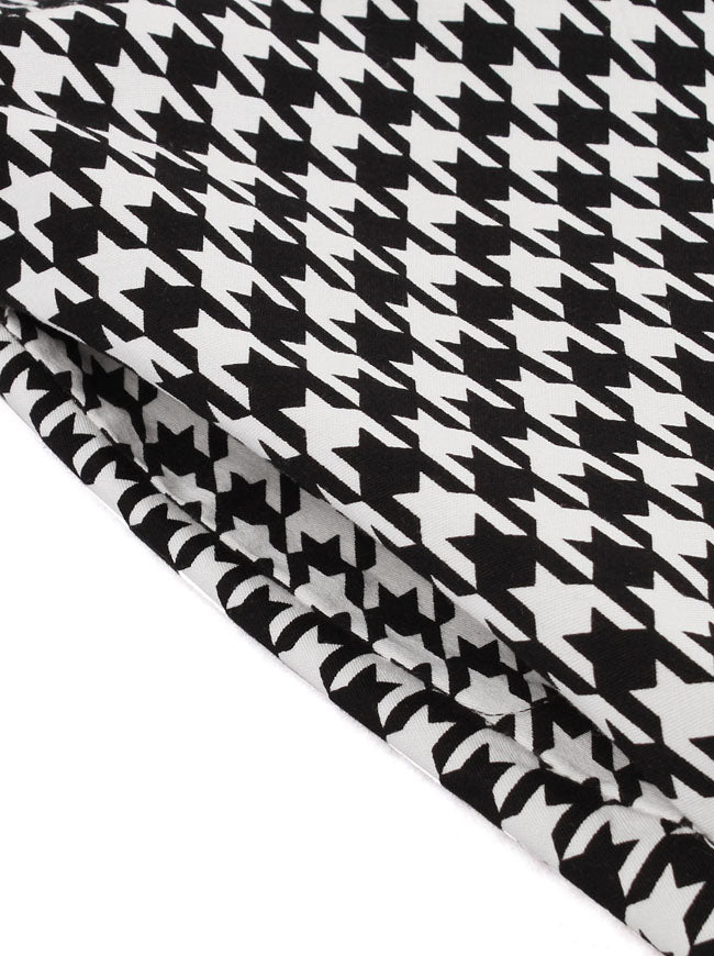 Elegant Houndstooth Short Sleeve Swing Party Dress with Pocket