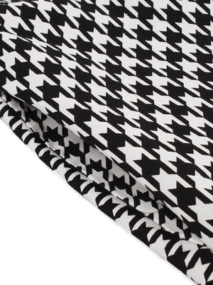 Elegant Houndstooth Short Sleeve Swing Party Dress with Pocket