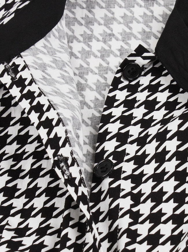Elegant Houndstooth Short Sleeve Swing Party Dress with Pocket