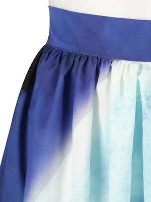 Blue Night Sleigh Santa Printed A-Line Christmas Party Skirt for Women Detail View