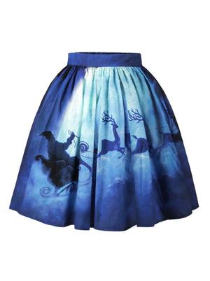 Christmas Santa Pleated Flared Short Midi Swing Skater Skirt Main View