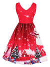 Red Sleeveless Pullover Ugly Christmas Adult Santa Costume Red Star Print Dress Back View
