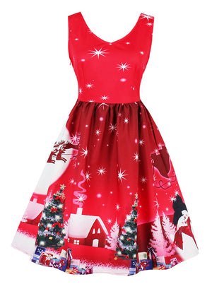 Sleeveless Fit and Flare Christmas Holiday Cocktail Party Dress
