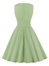 Vintage Sleeveless Wrap Green Rockabilly Party Women Comfy Cotton Dress Back View