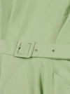 Womens Sleeveless Empire Waist Green Cotton Belt Plain Puffy Mini Dress with Pockets Detail View