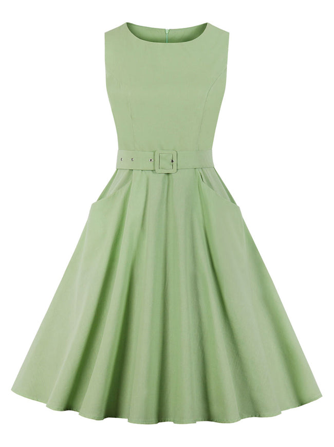 Elegant High Waist Light Green Cocktail Beautiful Going Out Tea Length A-Line Dress Detail View