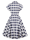 1950s Vintage Short Sleeve A-Line Party Swing Plaid Dress with Zipper