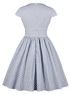 Buttons Pockets Fit and Flare V-Neck Cap Sleeve Tea Length High Waist Casual Tea Dress Detail View