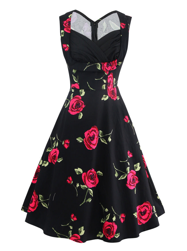 50's Sweetheart Rose Vintage Floral Casual Party Cocktail Dress