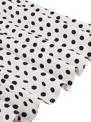 White and Black Polka Dots Tea Length Summer Vacation Dress for Women Detail View