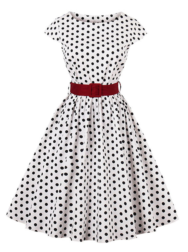 Cap-Sleeve Vintage 1950 Retro Rockabilly Prom Dresses With Blet Main View