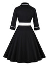 Vintage Inspired Clothing Turn Down Half Sleeve Wear to Work Dress Back View