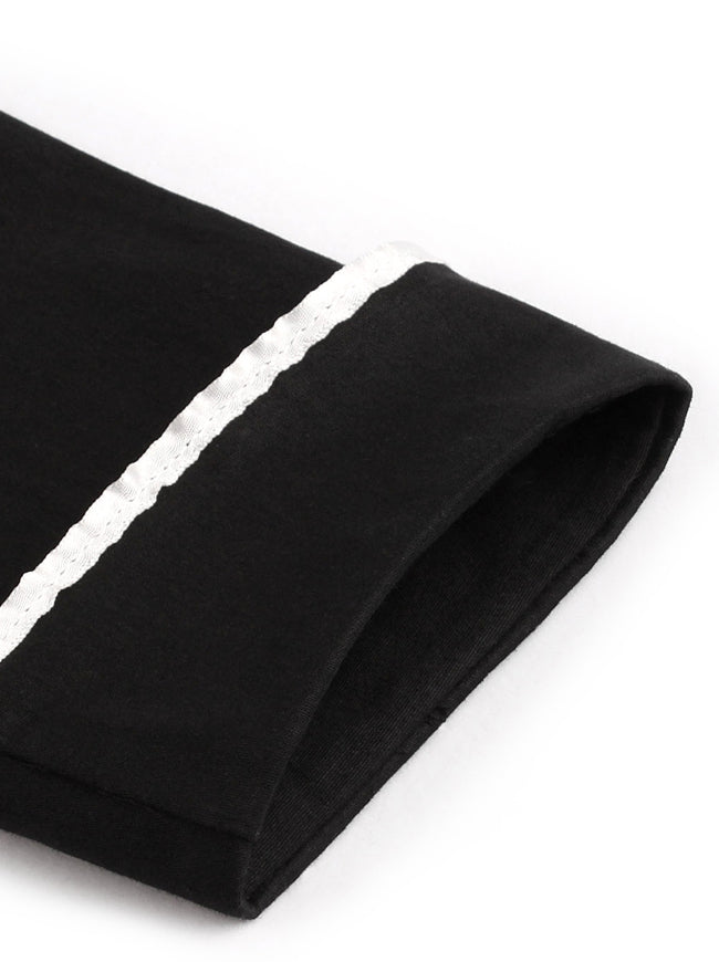 Elegant Black Half Sleeve with Cuffs Striped Sailor A-Line Formal Knee Length Cocktail Dress Detail View