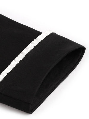 Elegant Black Half Sleeve with Cuffs Striped Sailor A-Line Formal Knee Length Cocktail Dress Detail View