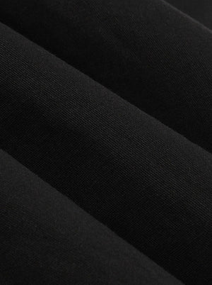 Vintage Rockabilly V Neck Plain Black Long Sleeve Colorblock Semi Formal Knee Length Dress Detail View