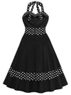 Black Audrey Hepburn Elegant Halter Vintage Strapless A-Line Patchwork Knee Length Dress Detail View