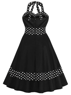 Black Audrey Hepburn Elegant Halter Vintage Strapless A-Line Patchwork Knee Length Dress Detail View