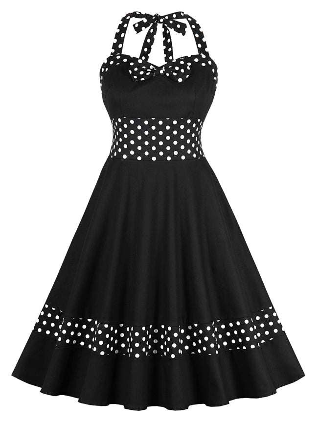 50S Retro Halter Polka Dots Rockabilly Cocktail Swing Dress